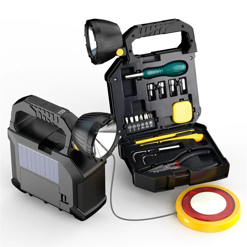 B50C Multi-Functional Outdoor Portable Solar Flashlight USB Rechargeable Built-In Hardware Tools Torch Screw Set