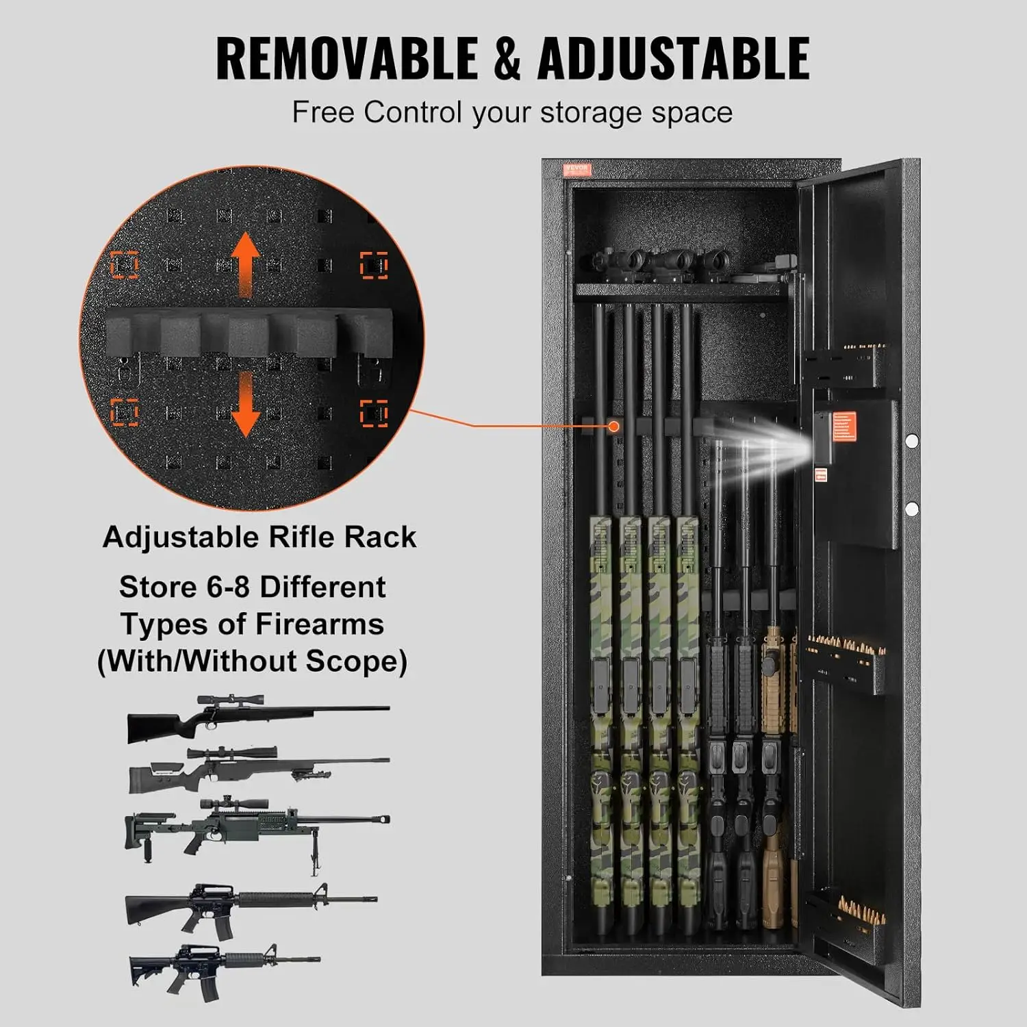 Rifle Safe with Digital Keypad, Tall Gun Storage Cabinet with Removable Shelf, Quick Access for Home Shotguns and Rifles