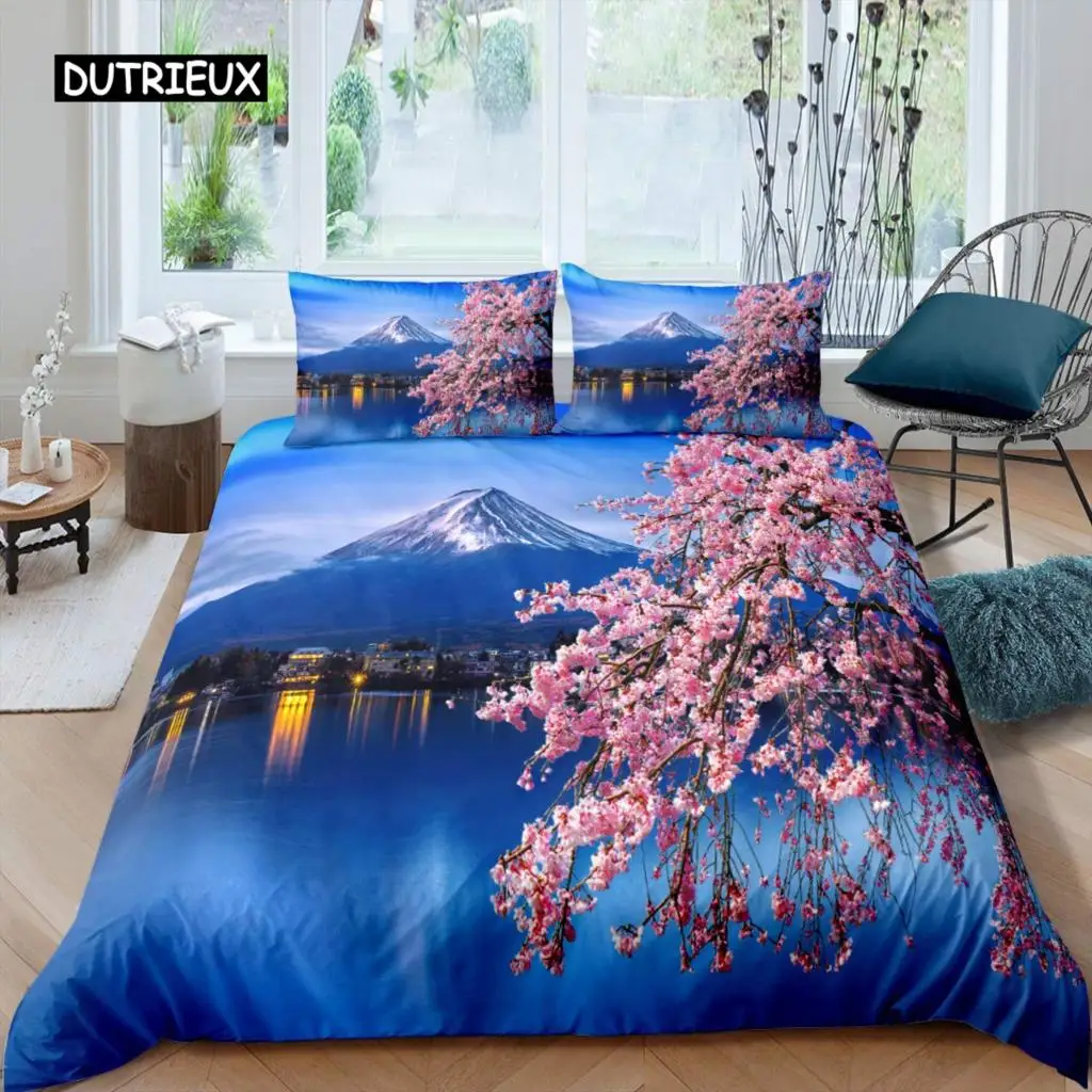 

Mount Fuji Duvet Cover Set Lake And Mountain Comforter Cover Microfiber Natural Scenery Bedding Set Summer Vacation Quilt Cover