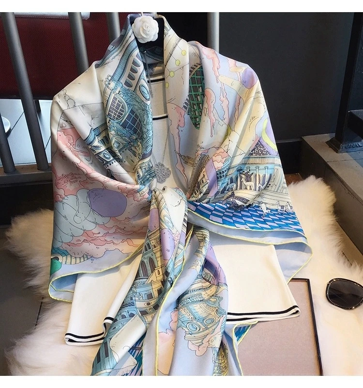 

Horse Print Large Mulberry Silk Scarf Women Hand-rolled Edges Shawls 100% Silk Scarfs for Bag Women Brand Designer Scarves