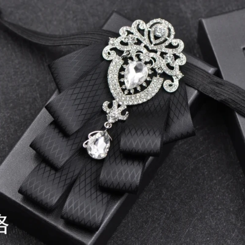 Tkanina Retro Rhinestone muszka brytyjski styl kobiety luksusowy krawat muszki ślubne dodatki odzieżowe dla mężczyzn kobiety koszule krawat — zdjęcie 5