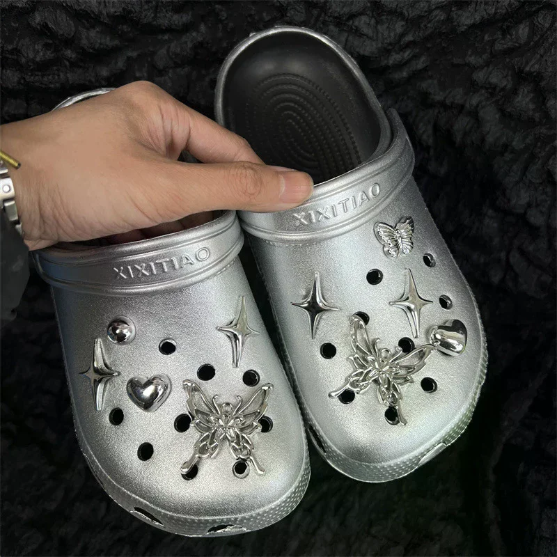 1PC INS Butterfly Heart Detachable Shoe Buckles Decor Shoes Chain Creative Shoe Vintage Jewelry Canvas Board Shoes Accessories