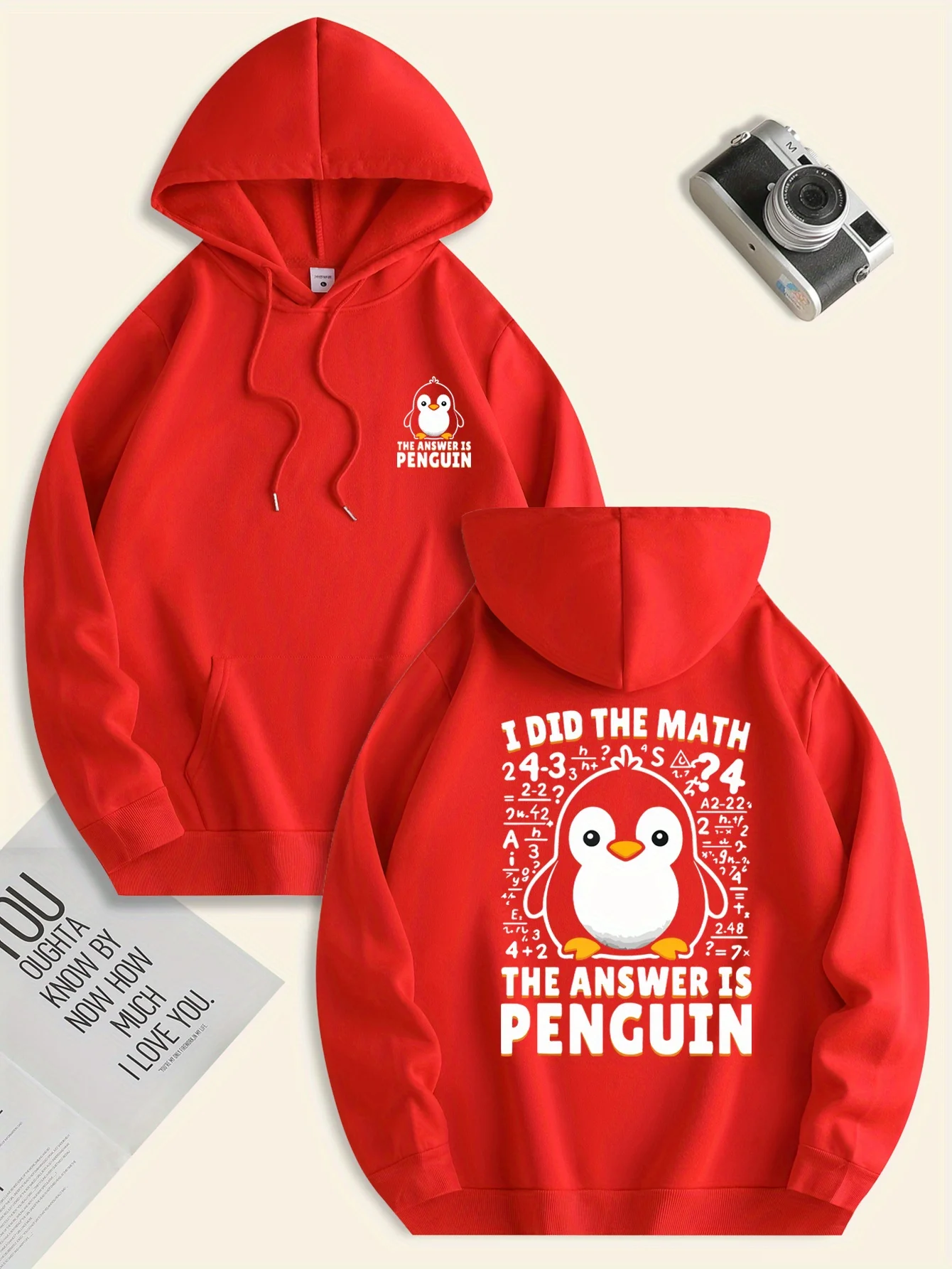 Men's Fun Penguin Hoodie, featuring a cartoon penguin with a formula slogan print, a casual and cute simple style