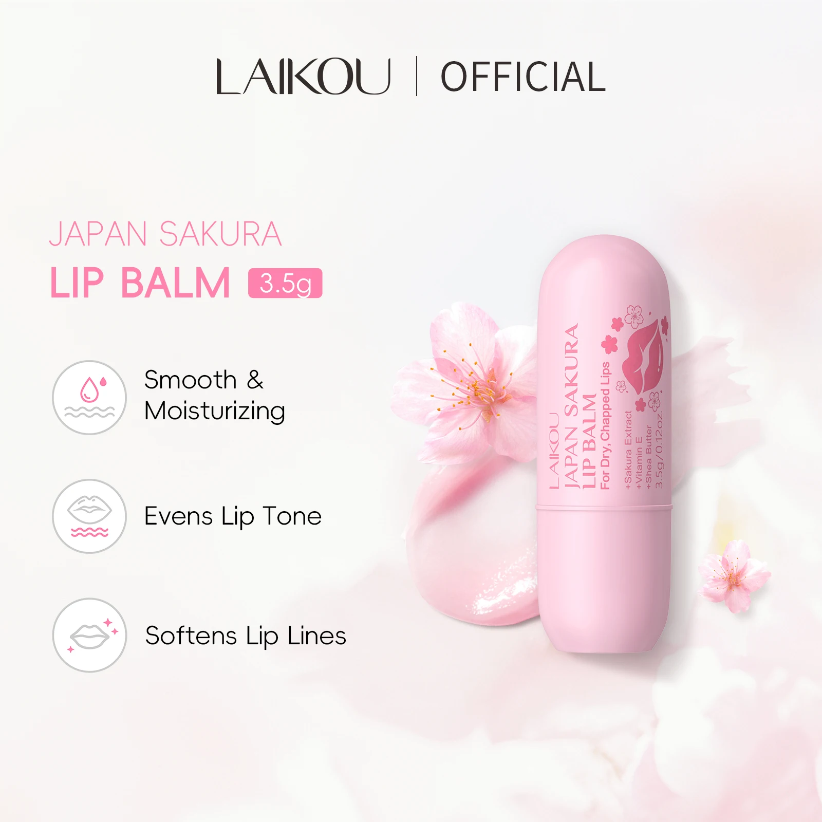 LAIKOU Japan Sakura Lip Balm Hydrating Plumping Treatment Soft Radiant Lip Care 3.5 جرام