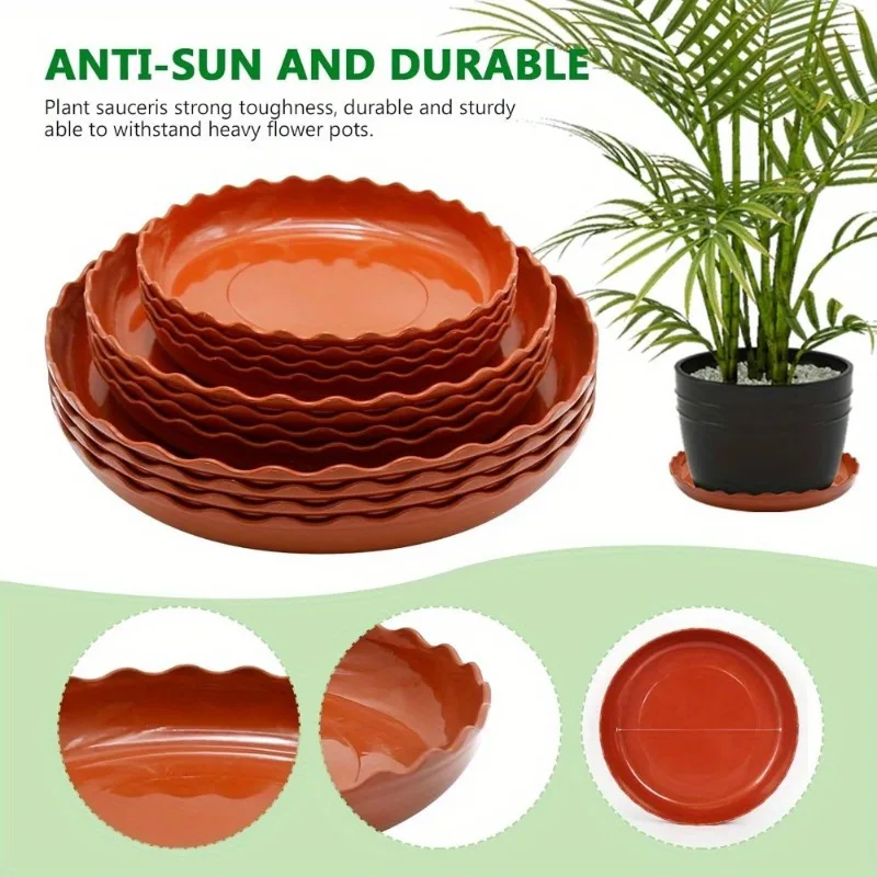 12pcs Set Of Red Plastic Circular Wavy Plant Trays, Durable Flower Pot Drip Trays, Suitable For Indoor And Outdoor  JJ2473UT