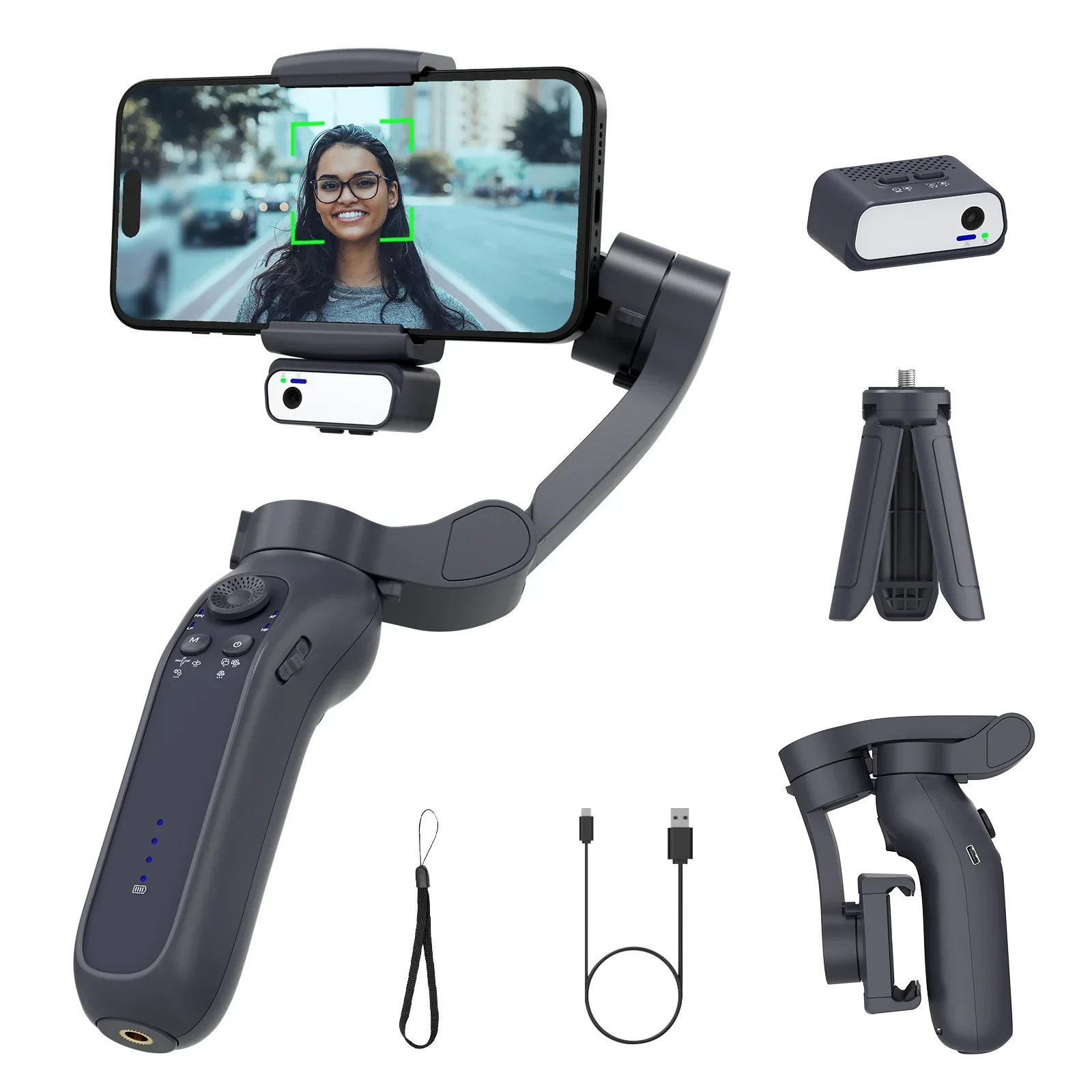 Auto Face Tracking AI Smart Selfie Stick Stand 3 Axis Gimbal Handheld Phone Holder for Mobile Phone Live Video Streaming Vlog