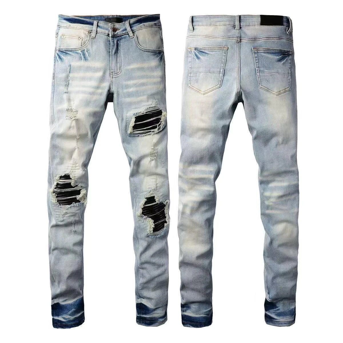 American Street Hip-hop Trend Ripped Hole High Street Small Foot Slim fit Tight Fitting Men's Jeans