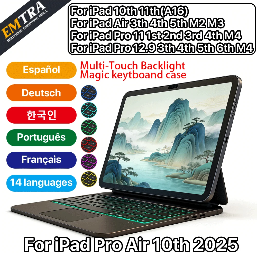 

Беспроводная Bluetooth-клавиатура с подсветкой для iPad 10-го поколения, 11-го поколения Air, A16, 12.9 Pro11, 1-го, 2-го, 3-го, 4-го, 5-го, 6-го поколений, 13 M4, умные чехлы