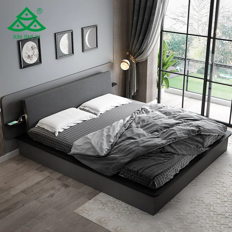 Modern Bedroom Furniture Storage Double Bed With USB Interface And Drawers Fabric Headboard Wooden Beds