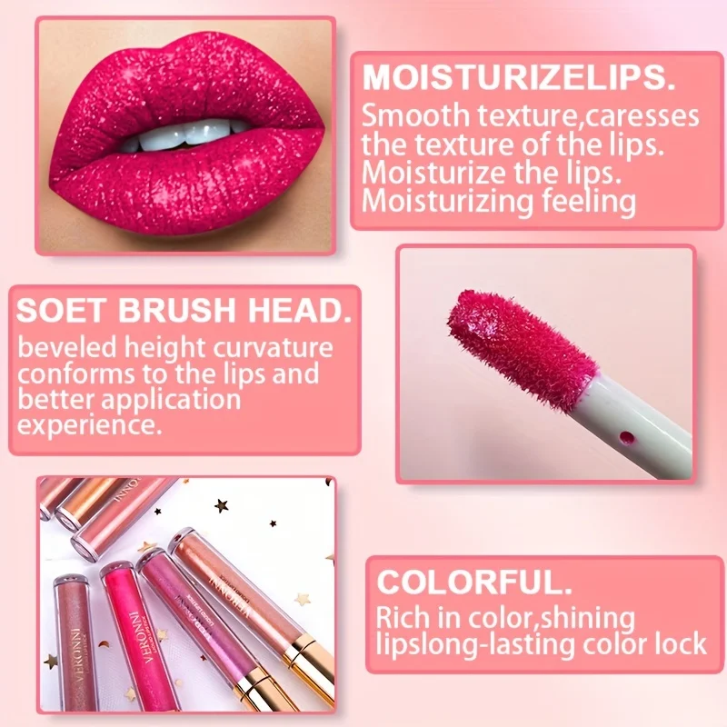 10 Stuks Diamant Vloeibare Lippenstift Set Cadeau Glitter Langdurige Waterdichte Anti-Stick Cup Hydraterende Lipgloss Geschenken Voor Vrouwen