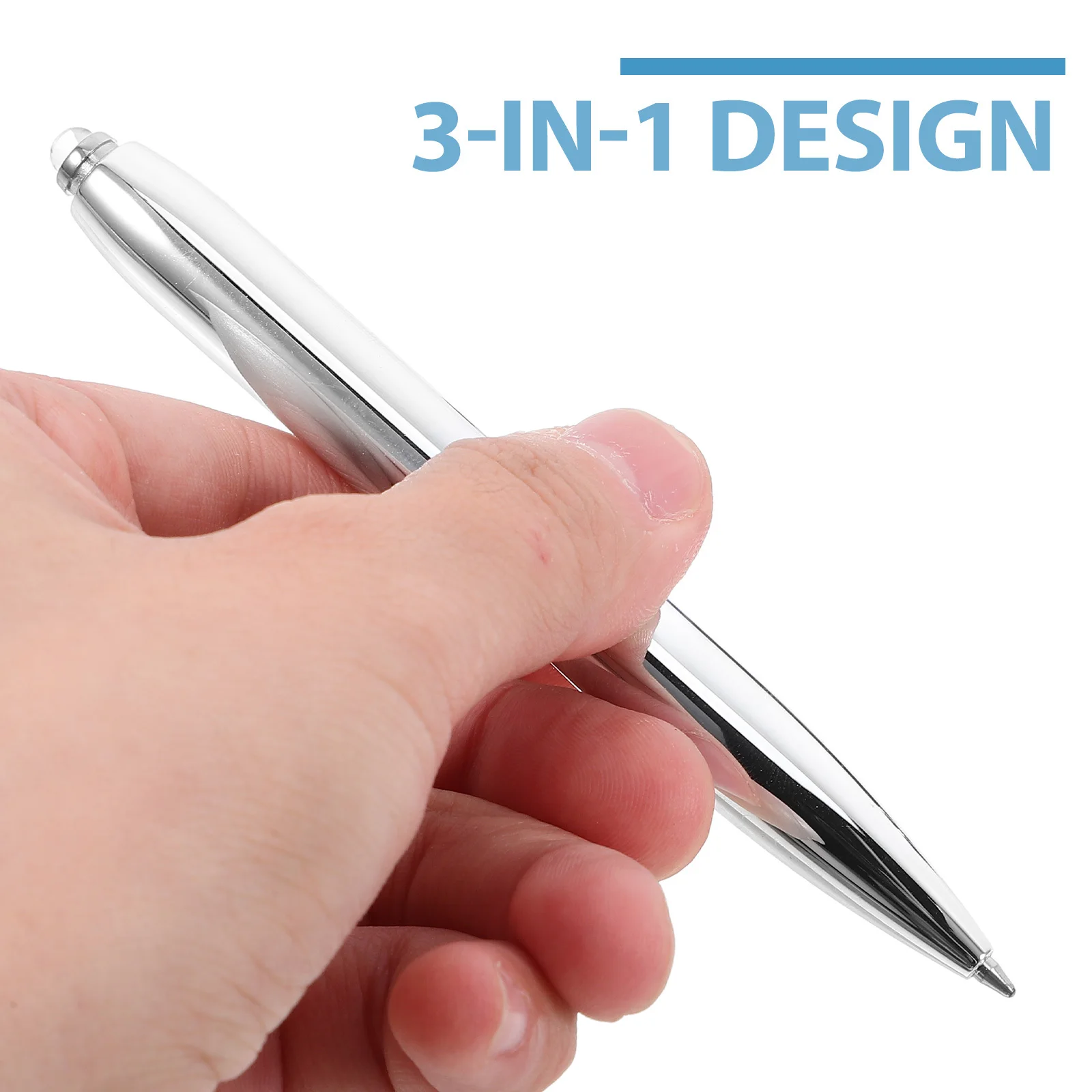 ปากกาลูกลื่นไฟ LED 3 ใน 1 สำหรับสมาร์ทโฟนแท็บเล็ตสำนักงานโรงเรียนใช้เครื่องมือเขียนอเนกประสงค์โลหะ