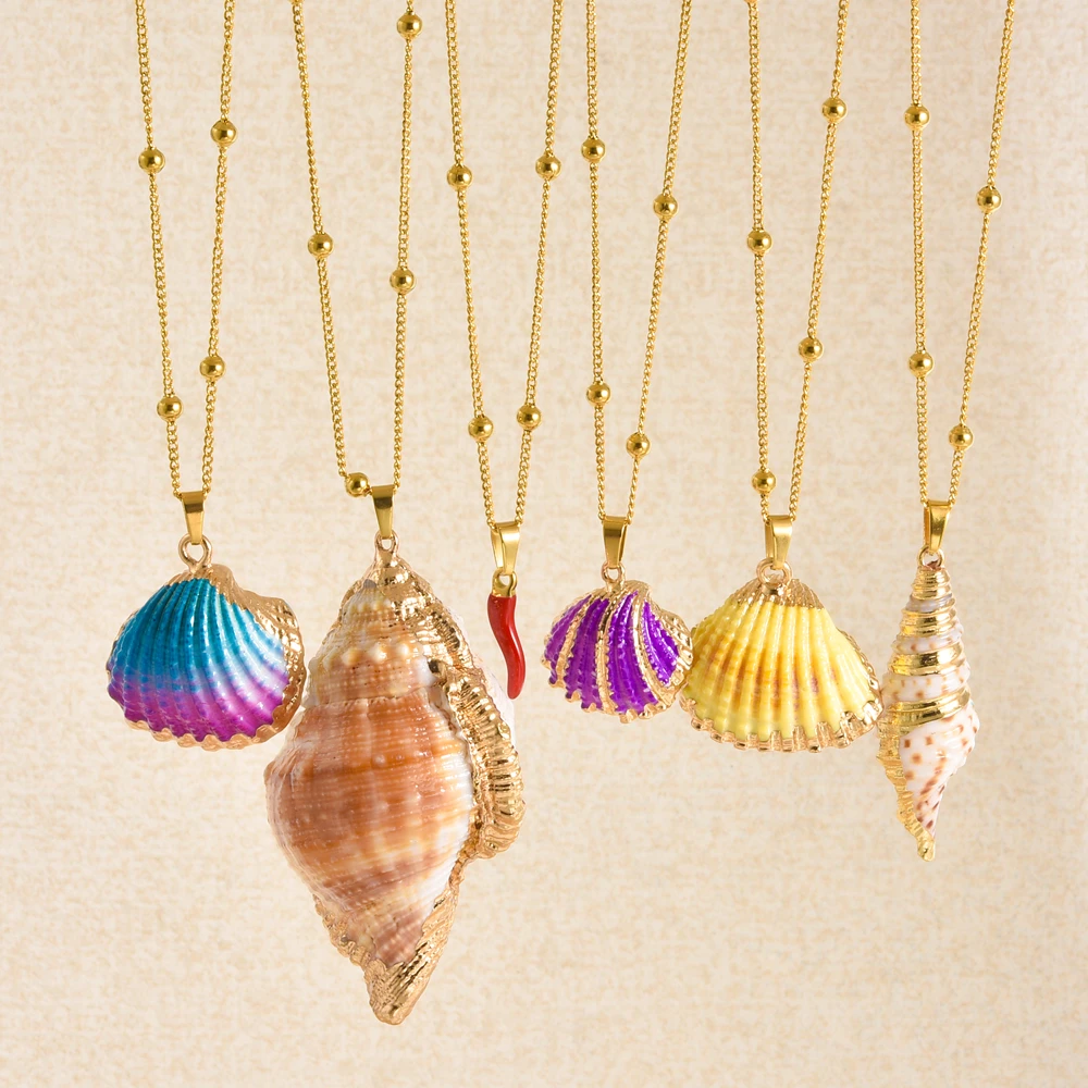 

1Pc Trendy Summer Sea Beach Natural Shell Pendant Aesthetic Grunge Collares Bohemia Ocean Cowrie Shell Women Necklaces Jewelry