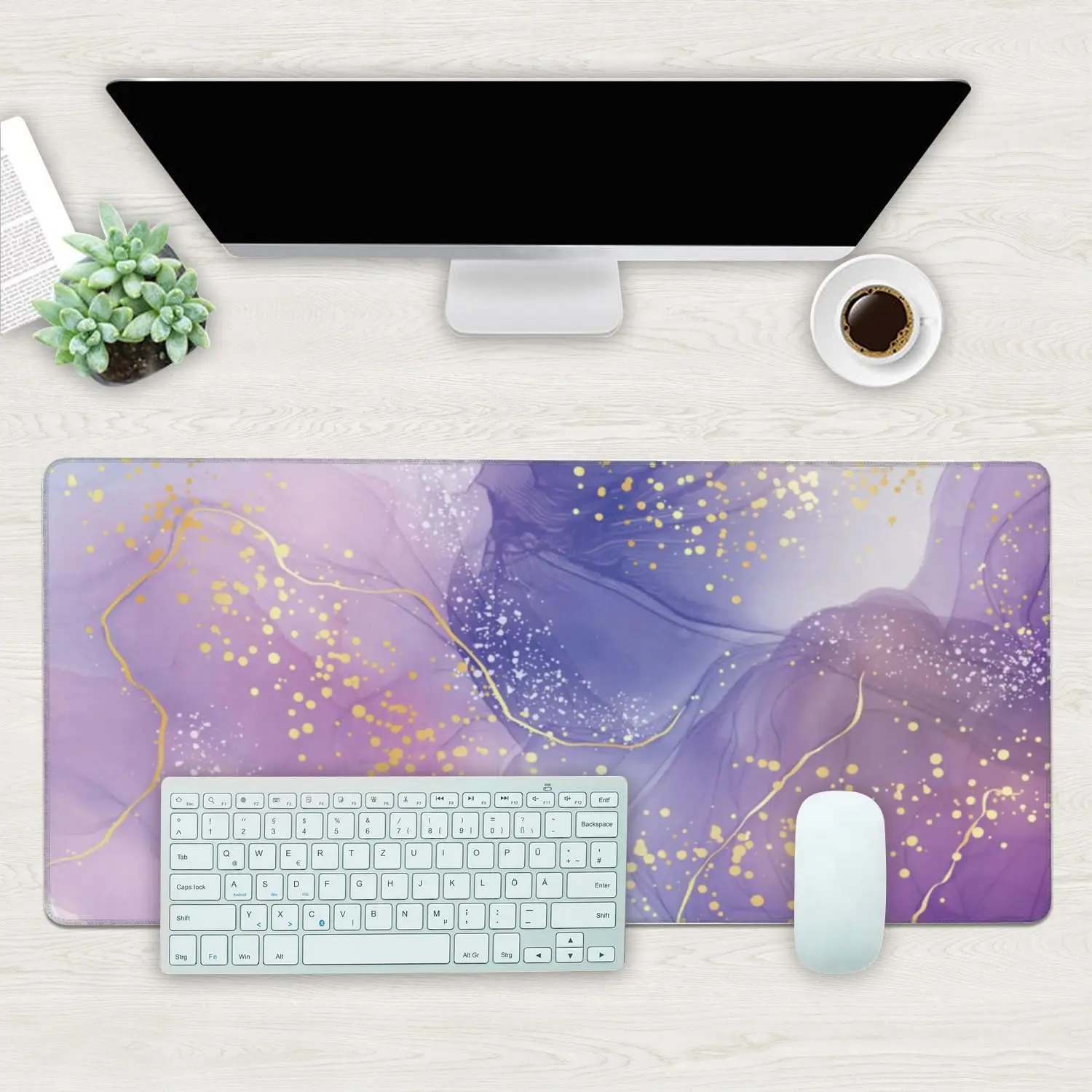 Purple Rose & Lavender Liquid Marble  Mouse Pad – Non-Slip, Stitched Edges for Gaming & Office