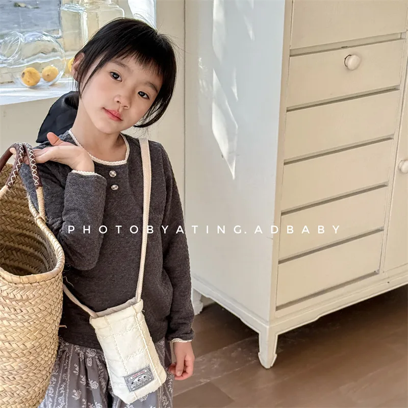 2025 Autumn Children's Clothing Korean Version Autumn Long-sleeved T-shirt Sweater Girls Autumn Top Bottoming Shirt