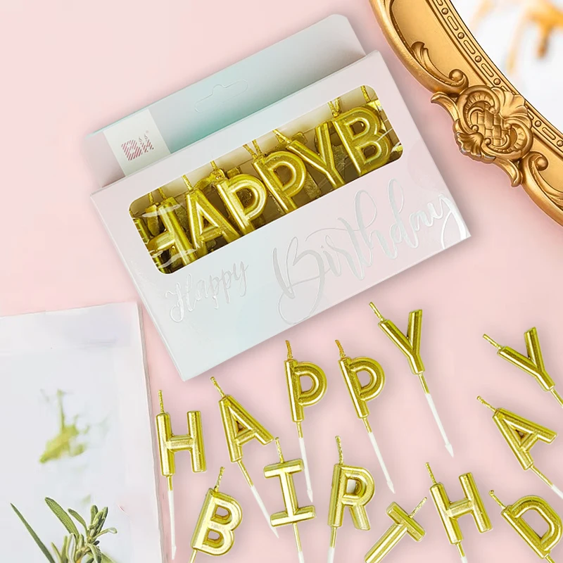 Happy Birthday Paper Box Letter Cake Candle Gold Rose Gold Children's First Birthday Creative Cake Decoration