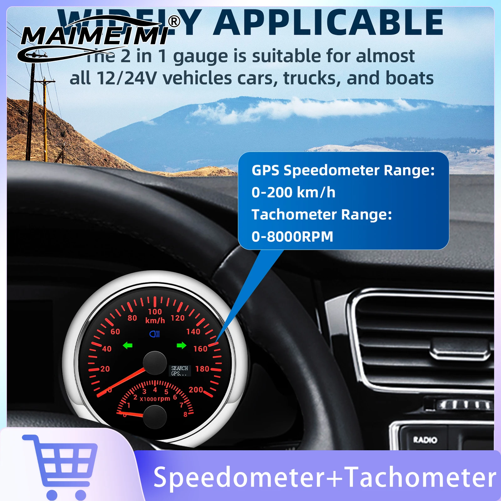 85mm 7 Colors Backlight GPS Speedometer 0-8000 RPM Waterproof  Tachometer With Turn Signal Light For Marine Boat Car 12V 24V