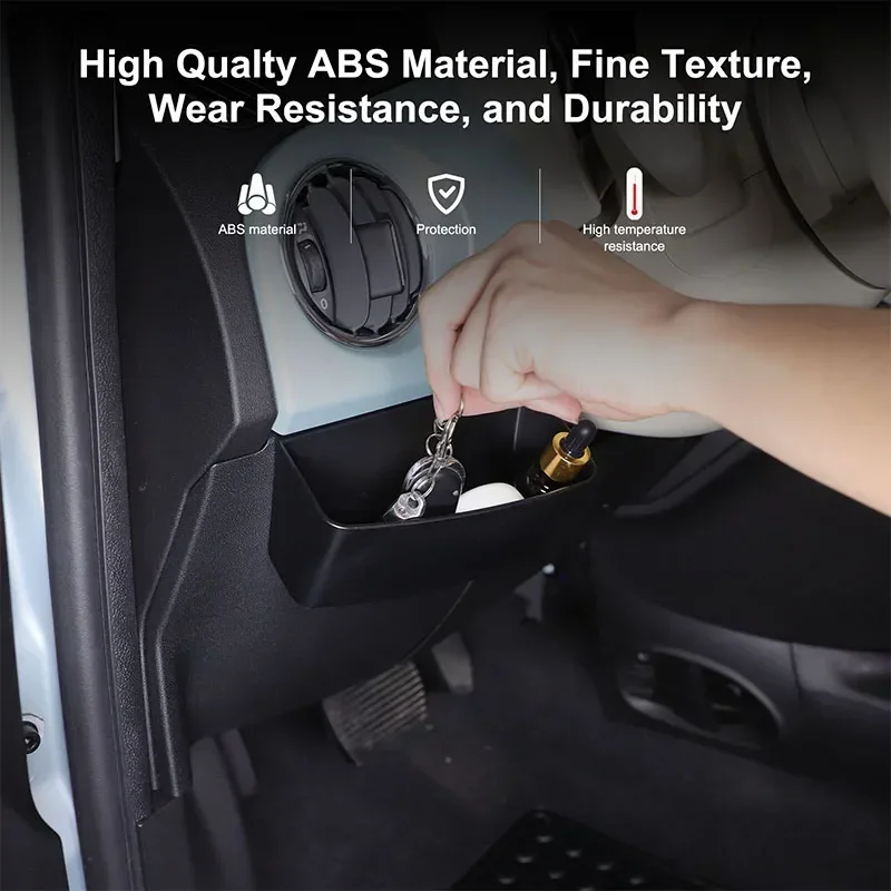 

For Fiat 500 2010-2024 ABS Black Car Knee Storage Box on The Left Side of The Steering Wheel Interior Accessories LHD