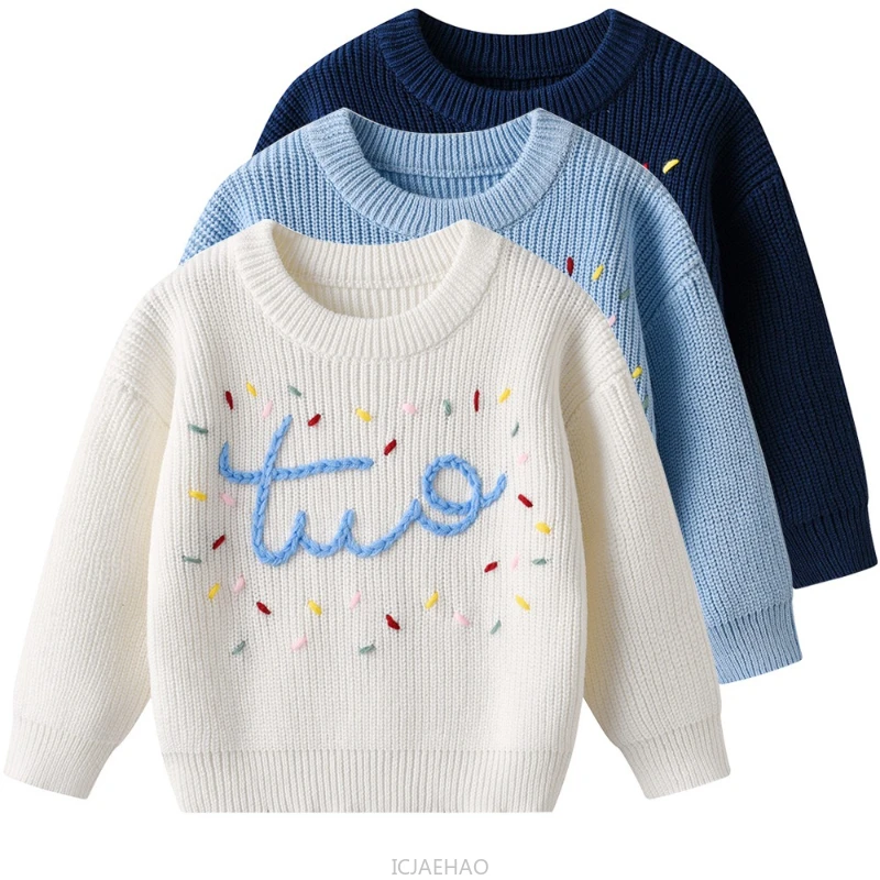 

Kids Thermal Shirt European Style Handmade Flowers Baby Knit Sweater Winter Infant Toddler Layer Cute Colorful Dotted Pullover