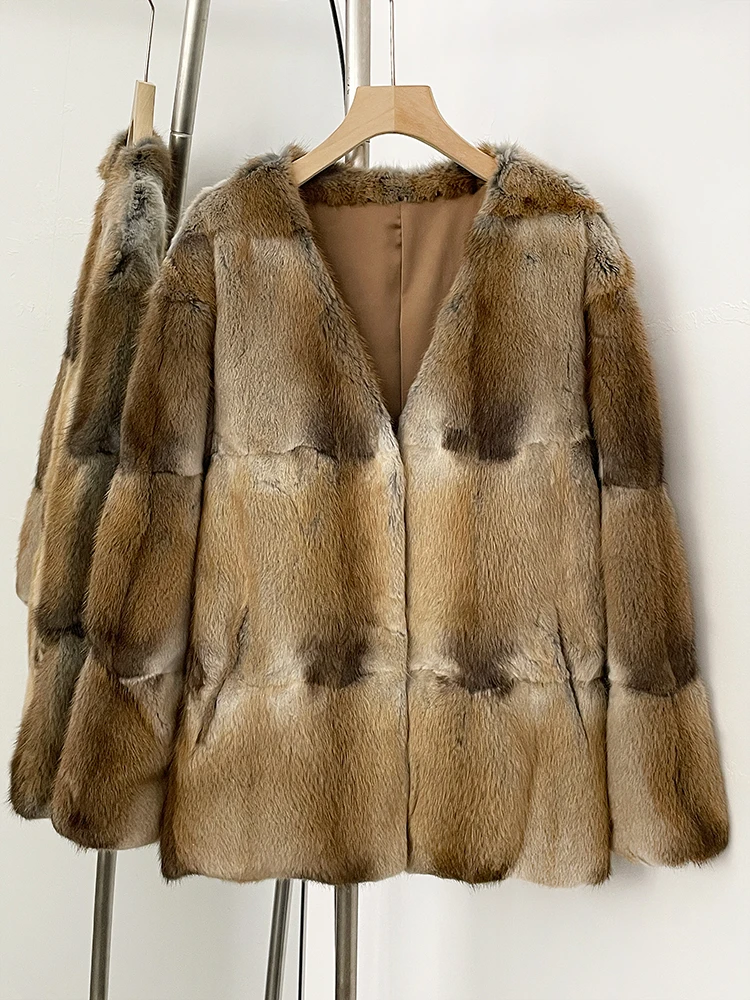 Femmes hiver col en v haut vêtements femme de luxe réel manteau de fourrure de vison veste chaude fourrure naturelle manches longues manteau vêtements d'extérieur dame