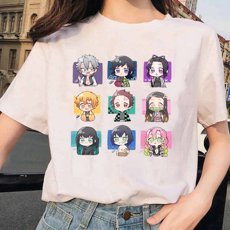 new anime Kamado Tanjirou Kamado Nezuko Kanroji Mitsuri cartoon Print T-Shirt women Loose Short Sleeve female casual shirt Tees