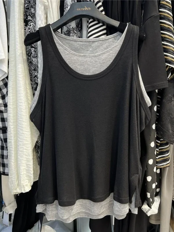 

Лето 2025 г., жилет большого размера с ремешком, модный цветной топ Blo Svel Base Top 300 Pou, свободный крой средней длины для поездок на работу