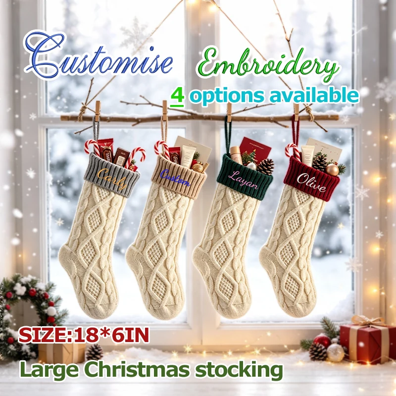 Custom Embroidery or Standard Styles, Two Options Available, Personalized Fashionable Diamond-Shaped Christmas Stockings, Large Capacity Candy Bags, Holiday Gift Bags, Can Hold Gifts and Candies, Suitable for Various Holidays, Adding to the Festive Atmosphere! a Great Choice for Holiday Gifts!