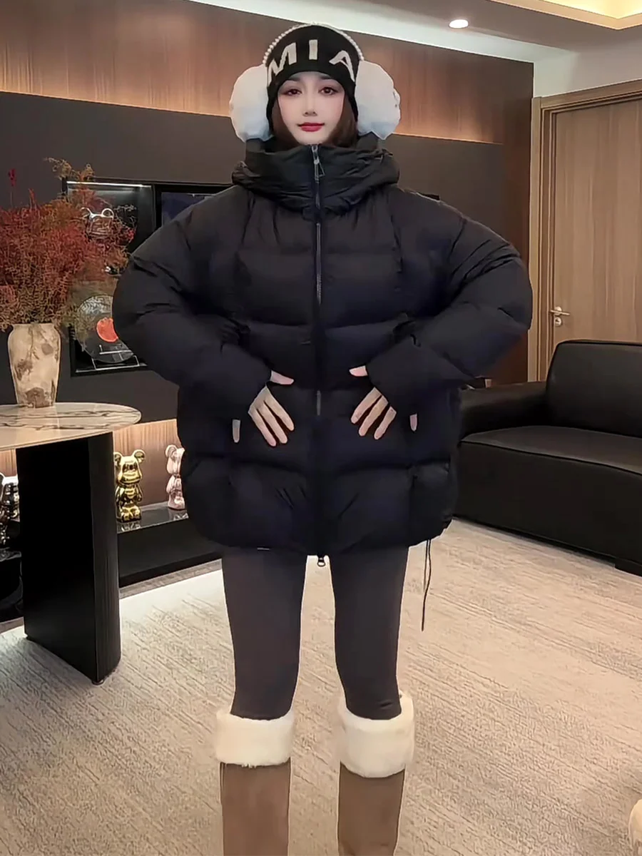 

Корейская женская утепленная куртка-пуховик Cloud Doughnut: теплая, длинная, с капюшоном, свободного кроя, средней длины, зимняя верхняя одежда