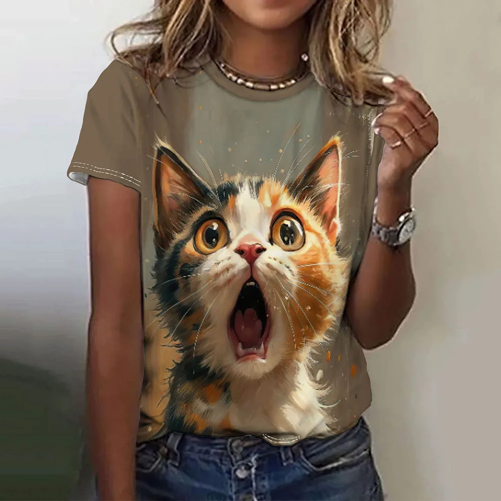 Damska Koszulka Śmieszny Straszny Zwierzęcy Nadruk Klasyczna Moda Codzienna Uliczna Okrągły Dekolt Oversize Letnia Odzież Damska