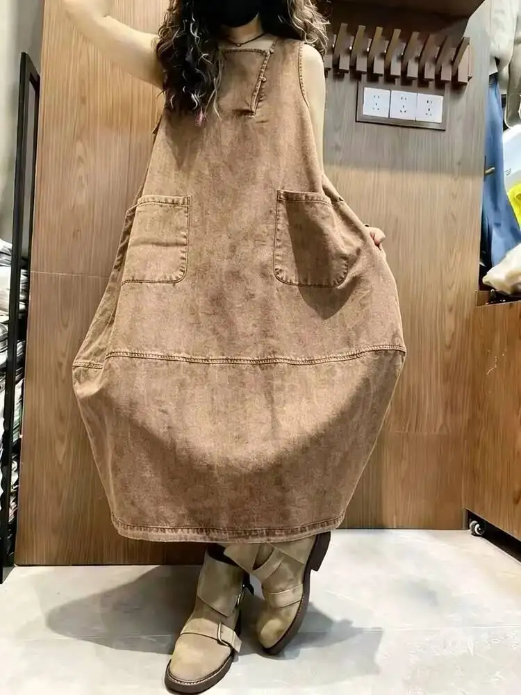 Amax LuluE 2026 Summer Vintage Denim Skirts Females British Design Fashion Soild Vestidos Womens Classic Leisure Loose Clothes