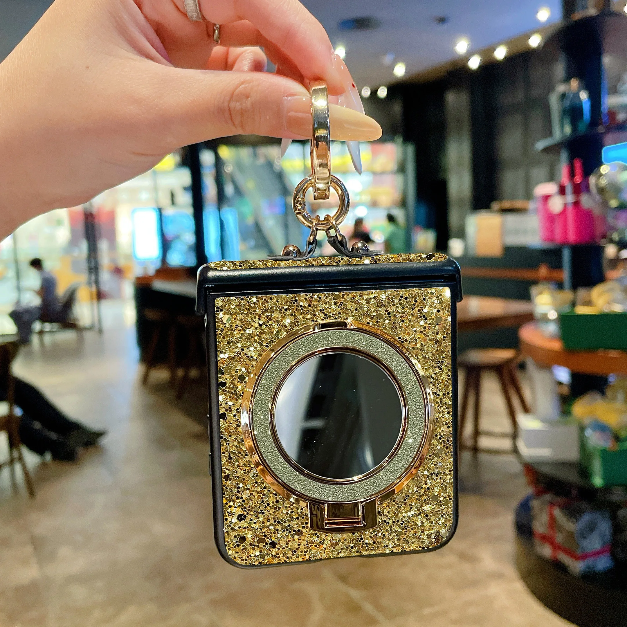 Kunststein-Ringhalter Luxuriöse Funkelnde Hartschalen-Handyhülle für Samsung Galaxy Z Flip 8 6 5 4 3 Flip7 FE mit Magnetischem Spiegelständer – Detail 9