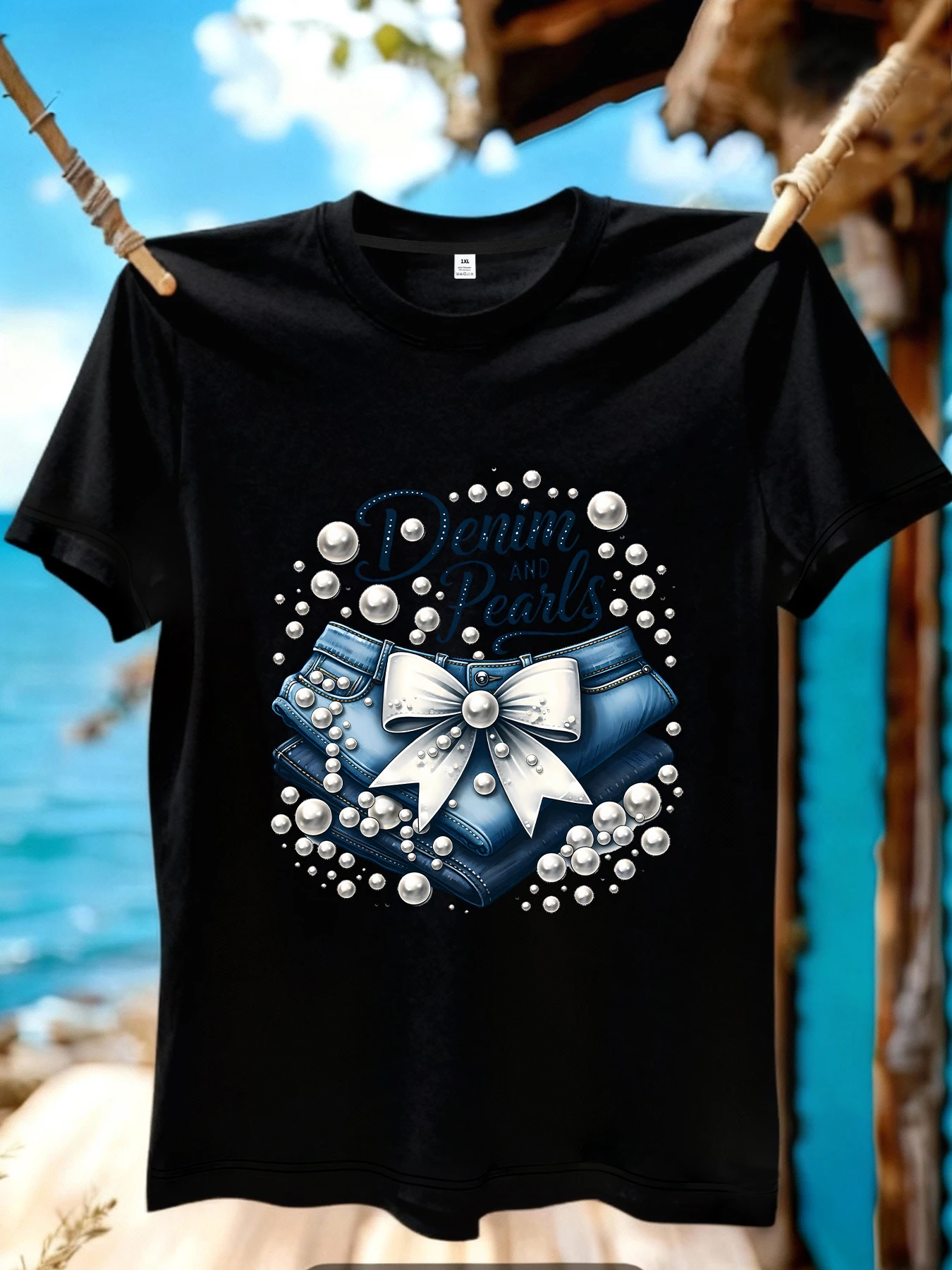 

【JYDX124】Женская футболка с круглым вырезом и джинсовым принтом больших размеров, летняя повседневная уличная модная женская футболка с коротким рукавом в стиле Джокер