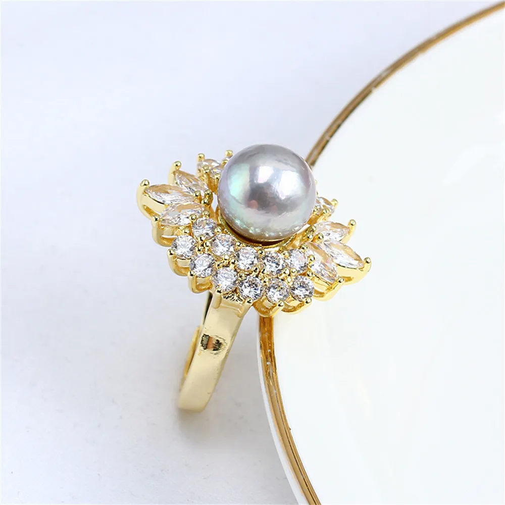 

14K Gold Injection DIY Accessories Ring Micro Set Zircon Pearl Empty Bracket Opening Adjustment Jewelry Women