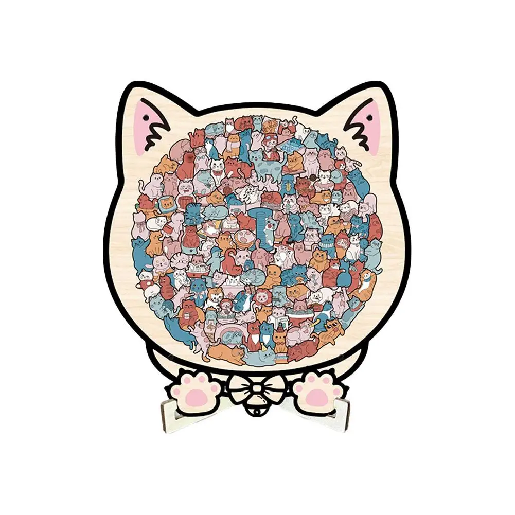 Puzzle en bois en forme de chat, 135 pièces, pièces de Puzzle irrégulières uniques, cadeaux d'anniversaire et de noël pour les amoureux des chats, décorations pour la maison
