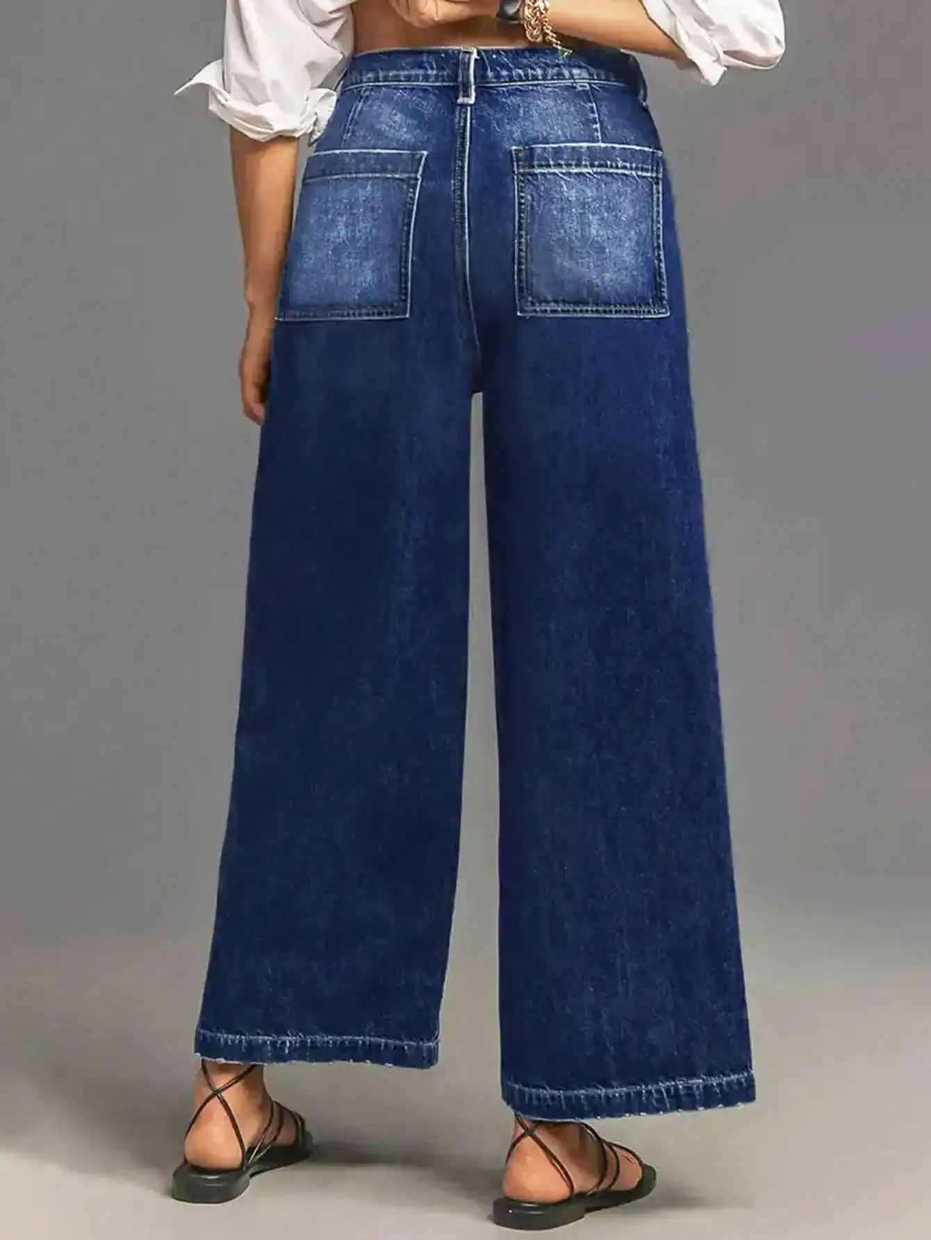 Vaqueros vaqueros de mezclilla lavados de talle alto para mujer con diseño de bolsillo elegante: perfectos para ropa casual de principios de otoño