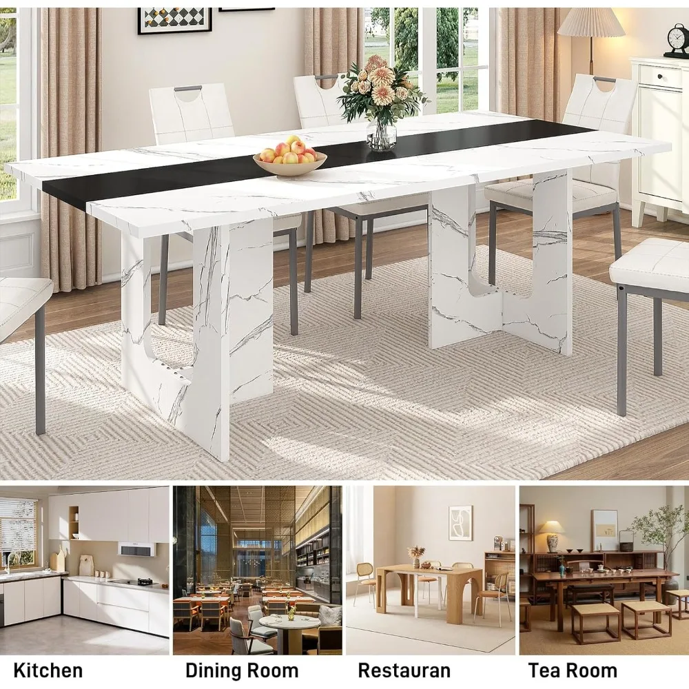 Rectangular Dining Table for 6-8 People, Farmhouse Wood Kitchen Table with Wooden Legs, Farmhouse Center Kitchen Table