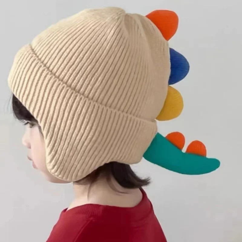 Outono e inverno novas crianças bonito dinossauro quente gorro chapéu menino meninas dos desenhos animados à prova de vento espessamento earmuffs chapéus