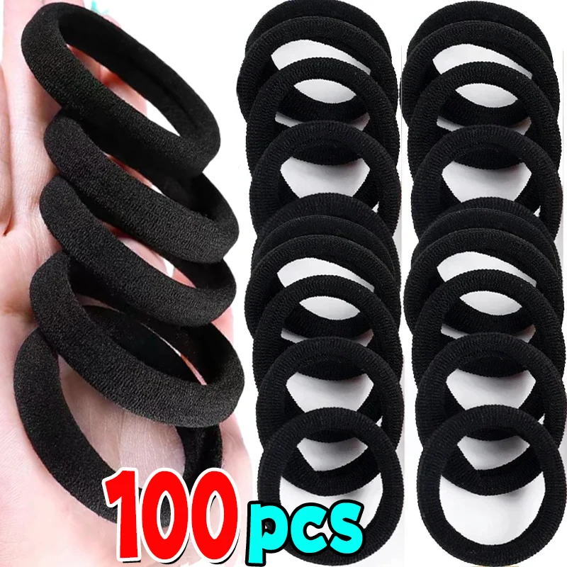 10/100pcs Black Basic Hair Bands Women Girls Simple High Elastic Rubber Ropes Scrunchies Headband Ties Ponytail Holders 2-5cm