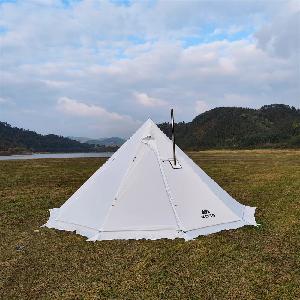 Upgraded 5M Oversized Pyramid Tent With Chimney Hole With Snow Skirt Teepee Tipi Outdoor Camping Tent Shelter 5-8 People