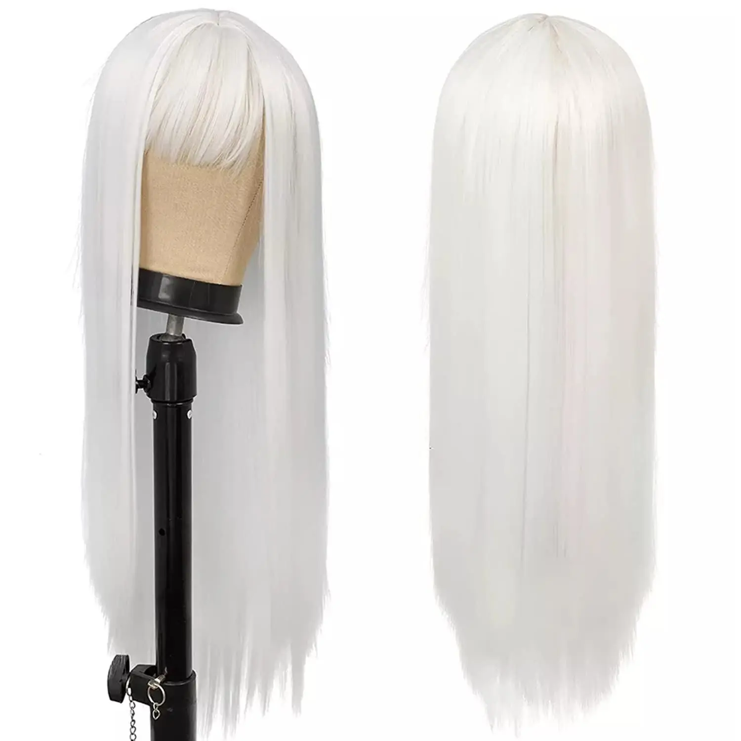 Long Straight Hair White Synthetic Wig for Halloween Party Cosplay Wig for Role-Playing Daily Use Hot Wire Wig Headband