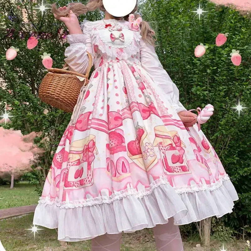 2025 New Summer Japanese Lolita JSK Dress Sweet Lolita Dresses Female Soft Girls Fungus Women Lace High Waist Ruffle Dress AF AA