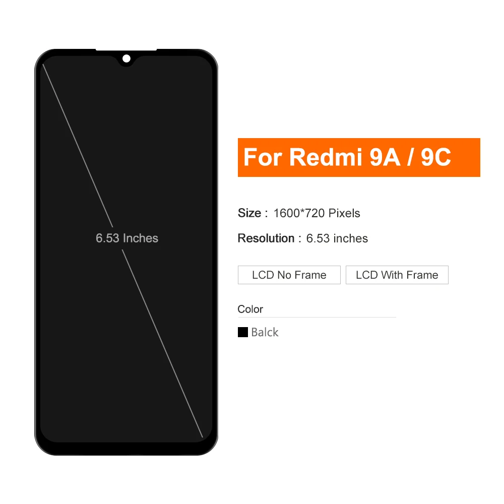 6.53\'\' LCD For Xiaomi Redmi 9A LCD Display Touch Screen Digitizer Assembly With Frame For Xiaomi Redmi 9C 9 C LCD