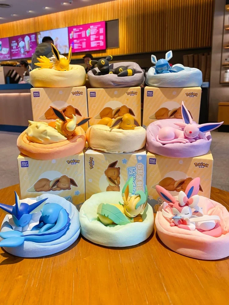 Hot Koop Pkm Eevee Slaappositie Serie Blind Box Sylveon Umbreon Flareon Jolteon Anime Desktop Decoratie Model Speelgoed Gift - afbeelding 2