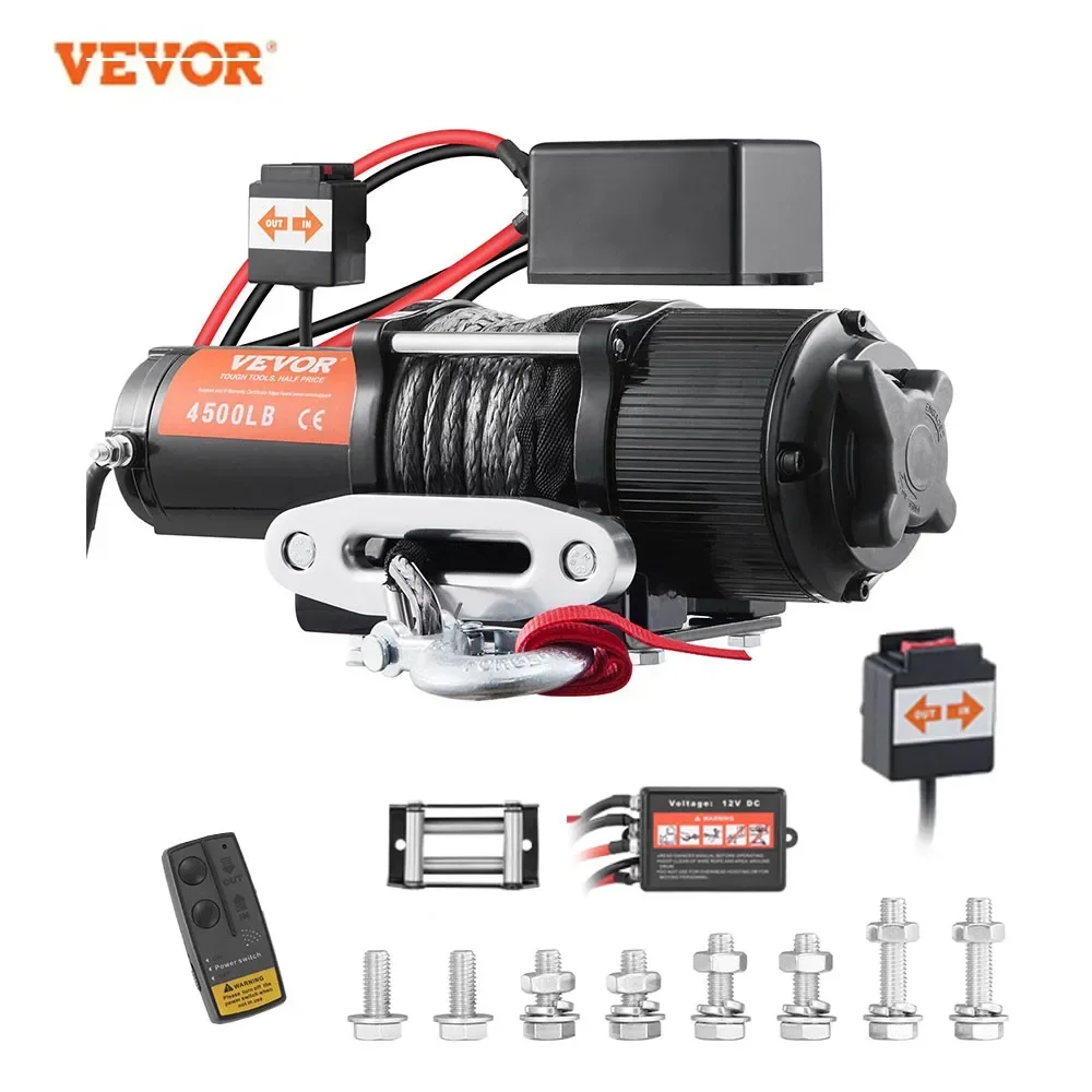 

VEVOR Electric Winch 4500lbs12V Wireless Remote 4-Way Fairlead Steel Rope for Towing Off-Road SUV Truck Car Trailer Capstan