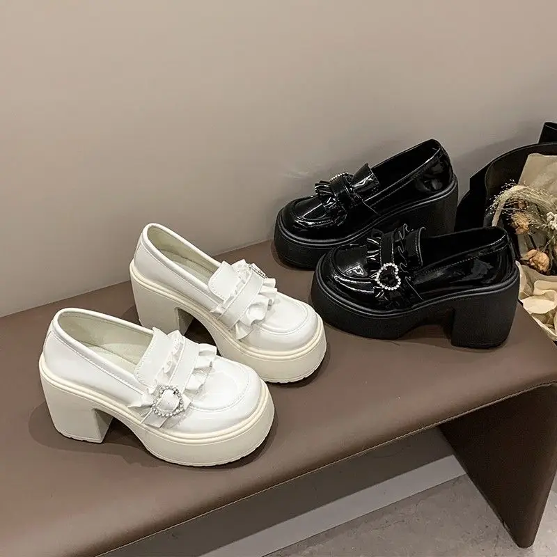 Woman Pumps Rhinestone Round Toe Square Heels Loafers Shoes for Women Footwear Vacation Quick Delivery Slip on Wholesale Offer