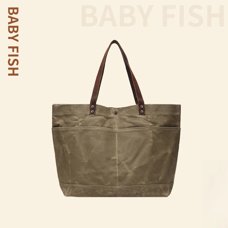 

Large opening women's tote bag large capacity waterproof canvas commuting shoulder bag horizontal square bag for women