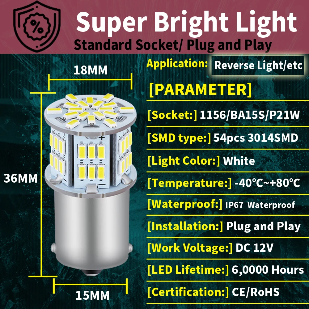 2x LED Reverse Light Bulb Lamp P21W BA15S Canbus For BMW E87 F20 F21 F45 F46 F23 F22 F87 E46 F30 F80 E36 E46 F34 F31 E90 E91 E39