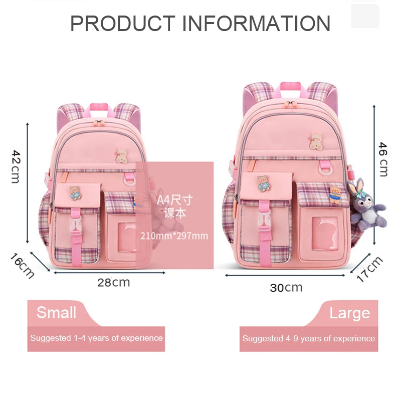 Mochila escolar para niños y niñas, morral escolar impermeable con reducción de carga, color rosa, ideal para adolescentes