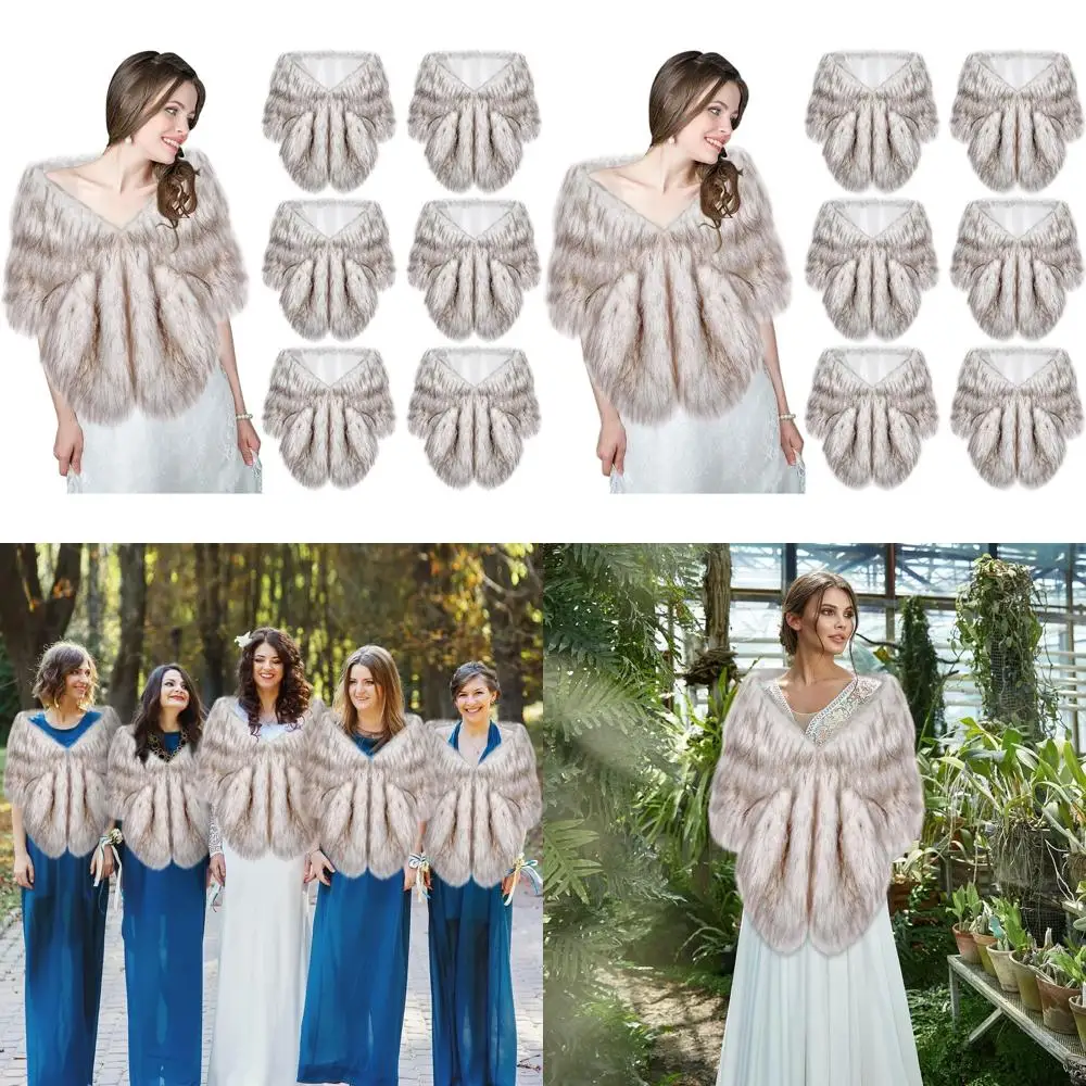 

6-Piece Women's Faux Fur Shawl Set for Winter, Weddings, and Evening Events