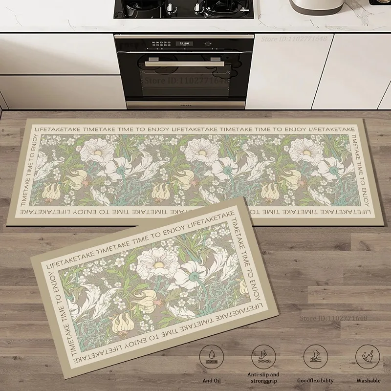Anti-Fatigue Non-Slip Washable Green Kitchen Floor Mat Soft Long Carpet for Living Room Bedside Entrance Doormat