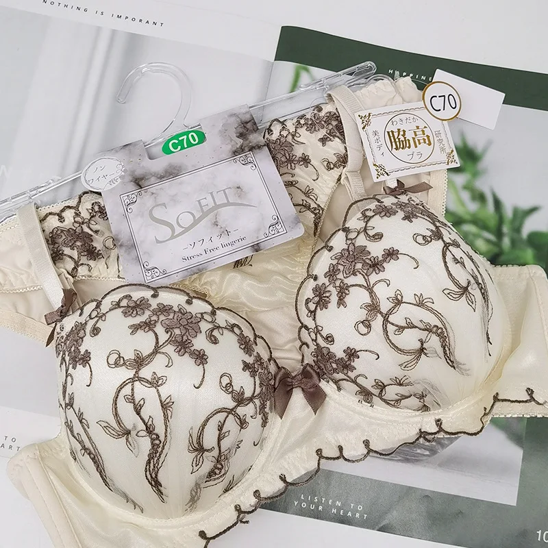 

Sexy lace embroidered underwear sets gathered up support girls bra set comfortable skin-friendly lingerie panties